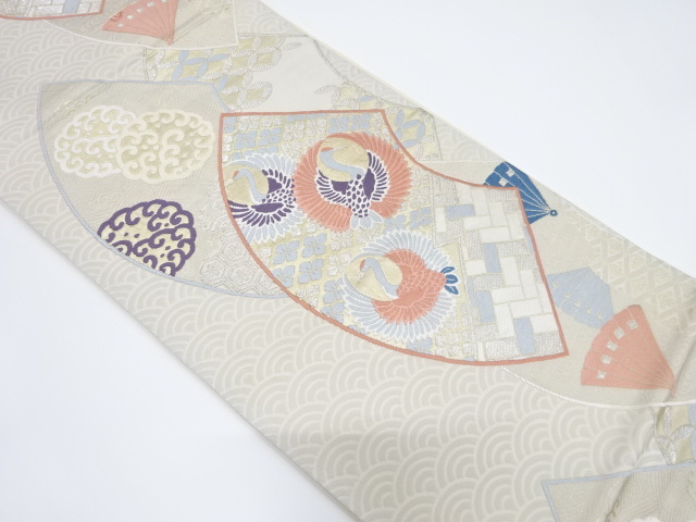 JAPANESE KIMONO / VINTAGE FUKURO OBI / SILK / WOVEN CRANE